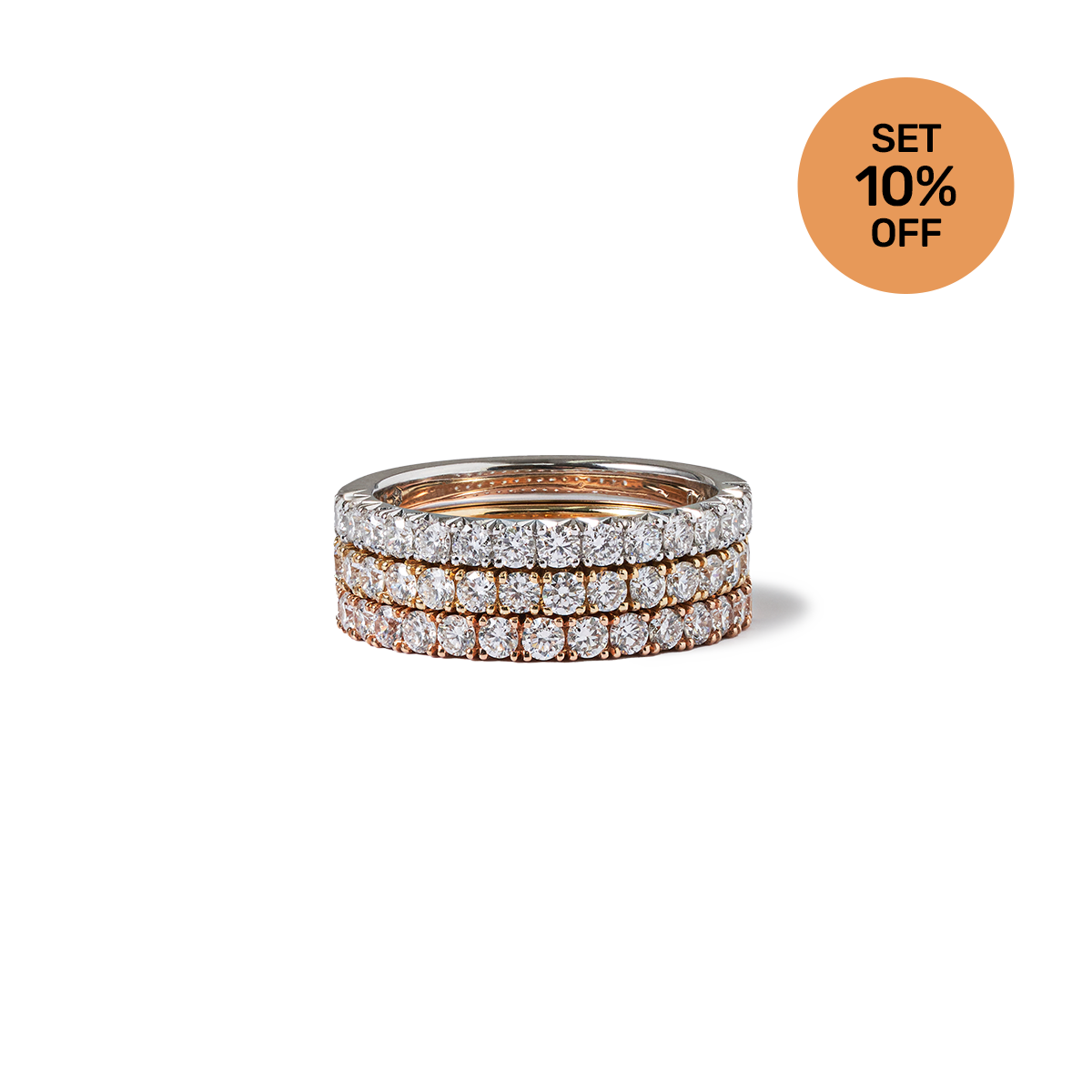 천연 다이아몬드 삼색 하프 이터너티 피쉬테일 반지 (2.0mm) 트리플 링