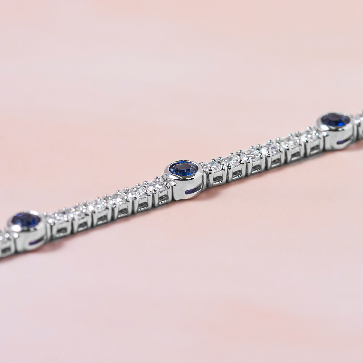 블루 사파이어 천연 다이아몬드 포인트 테니스 팔찌