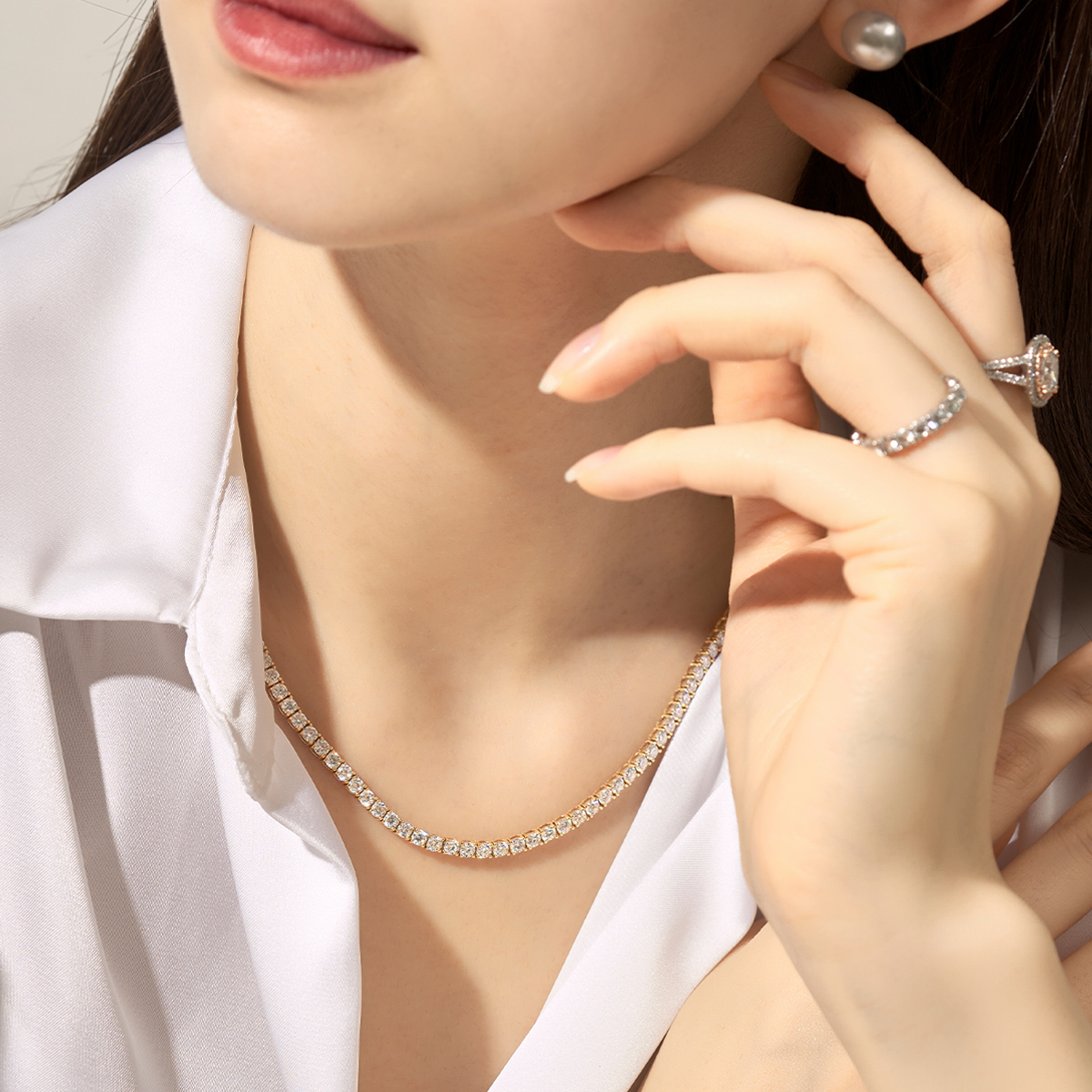 1부 화이트 랩다이아몬드 테니스 목걸이(3.0mm)