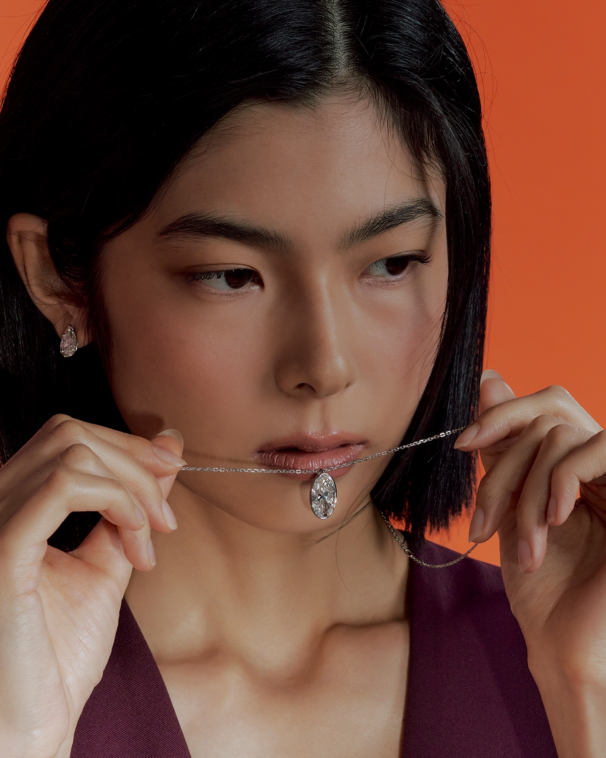 랩다이아몬드 오벌컷 베젤 7캐럿 리버서블 목걸이